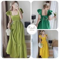Váy Maxi Cánh Tiên Hở Eo Cột Nơ Lưng Đi Biển, Du Lịch, Sống Ảo Cực Hot ( Có mút). Chất Lụa
