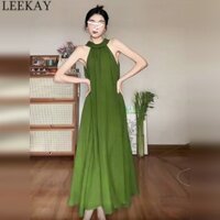 Váy Maxi chữ A phong cách LEEKAY Ins Áo choàng dạ hội không tay lưng cao thanh lịch