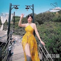 Váy Maxi Cổ Yếm Hở Lưng, Đầm Maxi Đi Biển V10555, Họa Tiêt Hoa Chất Voan, Xẻ Tà, Hack Dáng, Khoe Chân Dài Miên Man