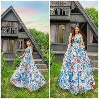Váy maxi dài dáng xòe họa tiết thổ cẩm đẹp xuất sắc