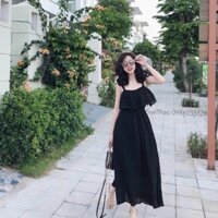 Váy maxi đi biển 2 dây chất voan 2 lớp 2 màu đen trắng [hoàn xu] NHƯ Ý