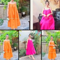 Váy maxi đi biển 2 dây xoè tiểu thư Hàn Quốc dáng dài có túi bên hông( Hình thật)