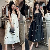 Váy maxi đi biển, đầm hai dây dáng dài hoạ tiết nơ bé li ngực form rộng thời trang dạo biển thanh lịch
