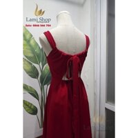 Váy maxi đi biển nơ lưng màu đỏ - Lami Shop