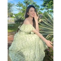Váy maxi hoa voan tơ trễ vai đi biển