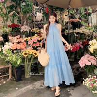 Váy maxi nữ voan tơ cổ yếm phong cách tiểu thư nhẹ nhàng 24Febstudio VN46