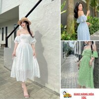 Váy maxi trễ vai chạy mocking siêu mát phù hợp đi biển, đi dự tiệc ( có mút ngực )