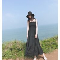 Váy maxi voan màu đen dáng dài basic - MS190 (Có ảnh thật)