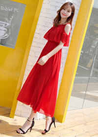 Váy maxi xòe voan đẹp trơn màu, đầm đi biển có bèo xinh xắn, dễ mặc, có size lớn  MX017 - Đỏ - S