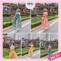 Váy Maxi Yếm Xẻ Tà Đan Dây Lưng Họa Tiết Hoa Nhí Chất Tơ Lụa, Váy Đi Biển Chất Đẹp Lên Form Cực Đỉnh Mili Bae Store