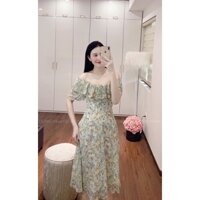 Váy maxxi trễ vai hoa Voan lụa