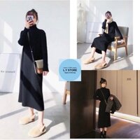 Váy Midi Len Cổ Lọ Nữ [FREESHIP] 🌸 Đầm suông dáng dài co dãn màu đen trơn bánh bèo tiểu thư Ulzzang HOT 🌸