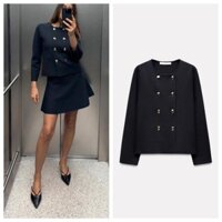Váy Mini đơn giản mùa thu đông Zara4192134 Áo khoác Cardigan đôi kim phẳng vừa vặn cho người đi lại Áo khoác cổ tròn dài tay4192133