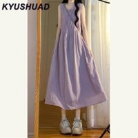 Váy một mảnh không tay dành cho nữ Sữa nhẹ nhàng Màu tím ngọt ngào Áo Vest mới Váy dáng rộng