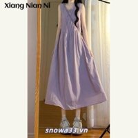 Váy một mảnh không tay dành cho nữ Sữa nhẹ nhàng Màu tím ngọt ngào Áo Vest mới Váy dáng rộng
