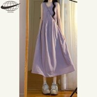 Váy một mảnh không tay dành cho nữ Sữa nhẹ nhàng Màu tím ngọt ngào Áo Vest mới Váy dáng rộng