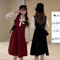 Váy Mùa Đông Tay Dài Bo Ống Kiểu Dáng Tiểu Thư Sang Chảnh Phối Cổ Nơ To Siêu Xinh Phù Hợp Với Nữ Đ9111