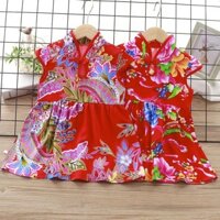 Váy mùa hè bé gái Hanfu Váy Cotton lụa cho bé gái