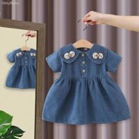 Váy mùa hè cho bé gái Váy ngắn tay nơ Denim