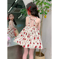 Váy mùa hè cho bé gái, váy công chúa sành điệu, váy dây lưng cho trẻ em, váy thường ngày cho bé, kiểu dáng mỏng họa tiết hoa