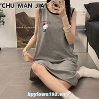 Váy mùa hè không tay Hello Kitty đáng yêu - Váy ngủ Cotton mềm mại