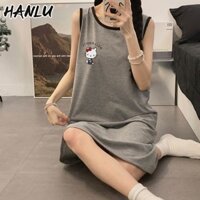 Váy mùa hè không tay Hello Kitty đáng yêu - Váy ngủ Cotton mềm mại