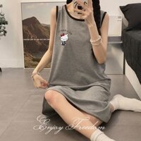Váy mùa hè không tay Hello Kitty đáng yêu - Váy ngủ Cotton mềm mại