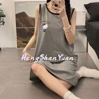 Váy mùa hè không tay Hello Kitty đáng yêu - Váy ngủ Cotton mềm mại