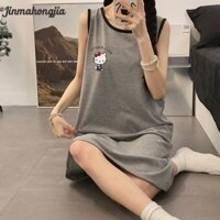 Váy mùa hè không tay Hello Kitty đáng yêu - Váy ngủ Cotton mềm mại