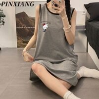 Váy mùa hè không tay Hello Kitty đáng yêu - Váy ngủ Cotton mềm mại