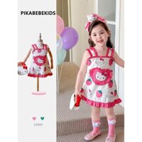 Váy mùa hè mới cho bé gái HELLOKT Cat dâu tây, váy dây dễ thương ngọt ngào, váy trẻ em Hello Kitty