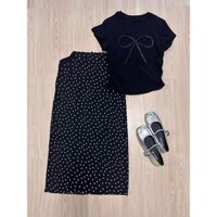 Váy Mùa Hè Phù Hợp Với Một Bộ Áo Thun Nơ Thời Trang Top Chấm Bi Váy Ôm Hơn Nhìn Giảm Tuổi Thời Trang Phù Hợp Với Nữ