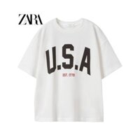 Váy mùa hè ZARA Áo thun nam in hình Mỹ mới 6208761 712