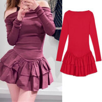 Váy ngắn cổ thuyền dài tay trang trí nhiều lớp Zara 0085308