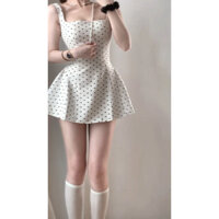 Váy ngắn cổ vuông chấm bi kiểu Miu cho phụ nữ YUEWEN, ôm sát eo, dáng A-Line