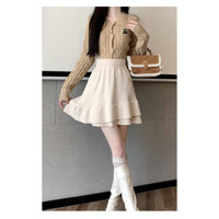 Váy ngắn dệt kim màu be Váy nữ phong cách mới Xù khâu chữ a