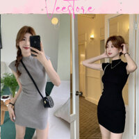 Váy ngắn len body cổ lọ tay hến, Đầm len body liền cổ cao sexy thời trang thịnh hành 2023 Veestore33