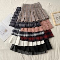 Váy ngắn lưng cao xếp ly kẻ sọc cho nữ 39585