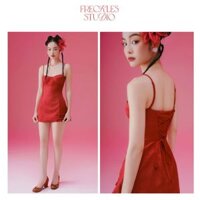 Váy Ngắn Mai Đào Thiết Kế Freckles Studios Váy Chất Liệu Gấm Hoa Cao Cấp Viền Hoạ Tiết Vân Chìm Tinh Xảo