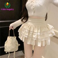 Váy ngắn nhung ren SAHRAI, Váy bánh phồng cạp cao xếp nếp cho nữ, họa tiết mềm mại với quần an toàn Váy ngắn chữ A ngọt ngào dành cho nữ