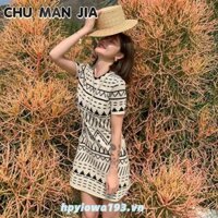 Váy ngắn tay dệt kim Váy mỏng nữ