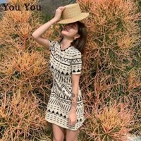 Váy ngắn tay dệt kim Váy mỏng nữ