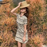 Váy ngắn tay dệt kim Váy mỏng nữ