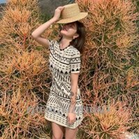 Váy ngắn tay dệt kim Váy mỏng nữ