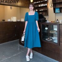 Váy ngắn tay hở lưng Malory Cổ vuông tay phồng dài hoang dã