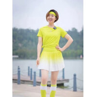 Váy ngắn thể thao Gradient, quần váy ngắn xếp ly nhanh khô thoáng khí thể dục chạy bộ chống chói giả hai chiếc cho nữ