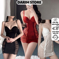Váy ngủ 2 dây có đệm ngực DARIM gọng nâng ngực thun phối ren nhún tôn dáng VN119