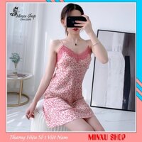 Váy ngủ 2 dây, đầm ngủ da báo sexy, gợi cảm vải lụa tuyết mỏng, mát có đệm ngực V2100