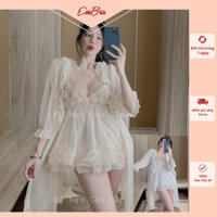 Váy ngủ 2 dây Embra ren lưới đính hoa hồng tiểu thư EBV28 Có Size M/L
