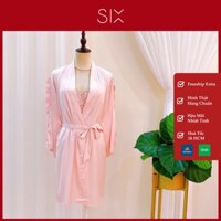 Váy Ngủ 2 Dây Lụa Màu Hồng Kèm Áo Choàng Ngủ Thanh Lịch SIX Homewear